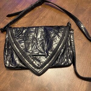 Matt & Nat Elegant Black and Shiny Vegan Leather Crossbody Bag